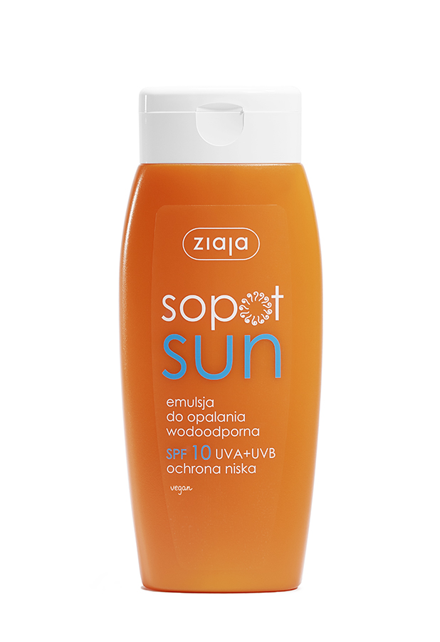 emulsja do opalania wodoodporna SPF 10 UVA + UVB ochrona niska