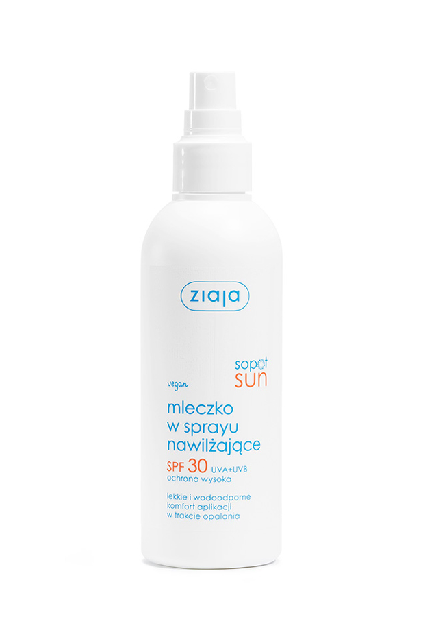 mleczko w sprayu nawilżające SPF 30 UVA + UVB ochrona wysoka