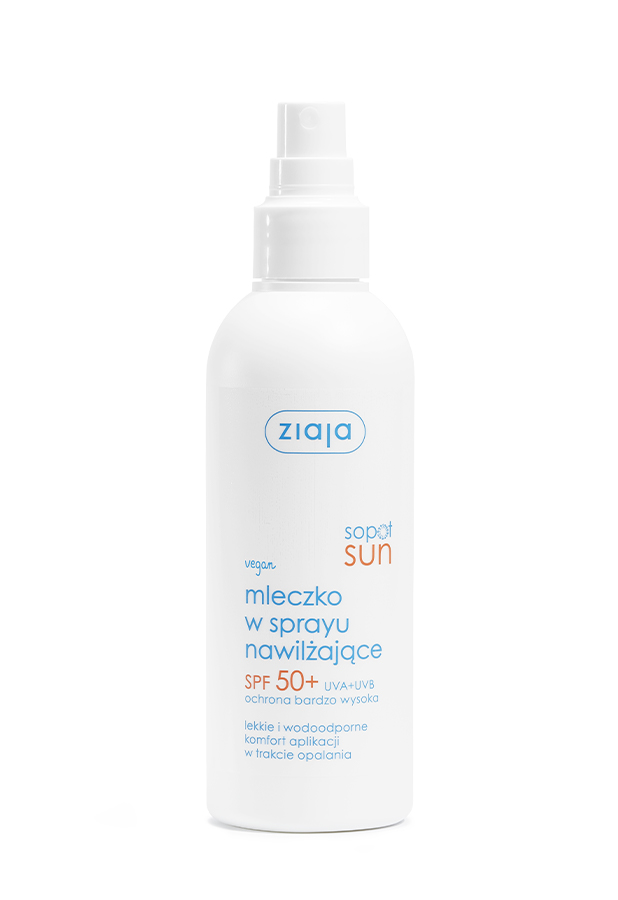 mleczko w sprayu nawilżające SPF 50+ UVA + UVB ochrona bardzo wysoka