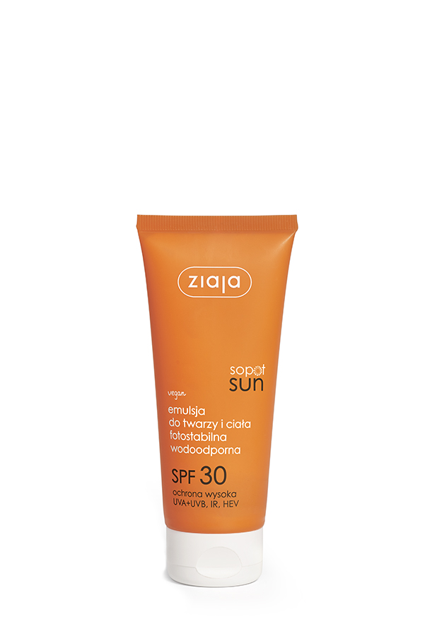 emulsja do twarzy i ciała fotostabilna wodoodporna SPF 30 ochrona wysoka UVA+UVB, IR, HEV