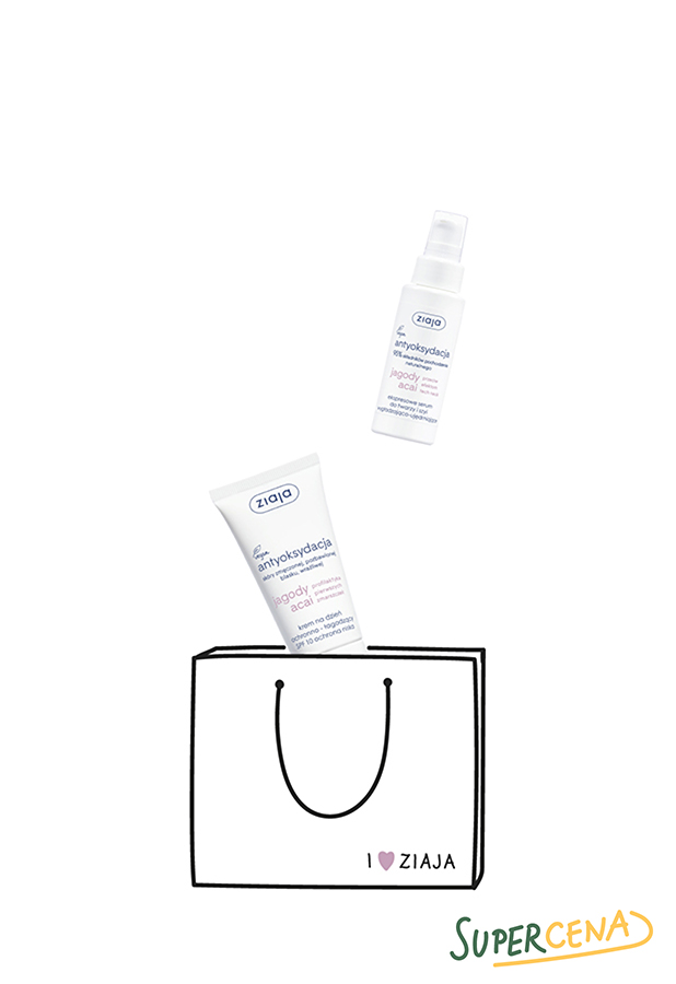duet jagody acai krem na dzień ochronno-łagodzący SPF 10 ochrona niska + jagody acai ekspresowe serum do twarzy i szyi wygładzająco-ujędrniające